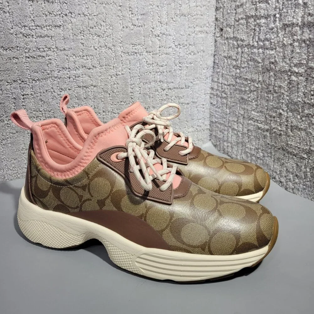 Coach C270 Signature Tech Runner Womens Size US 9B Brown Pink Sneaker Shoes